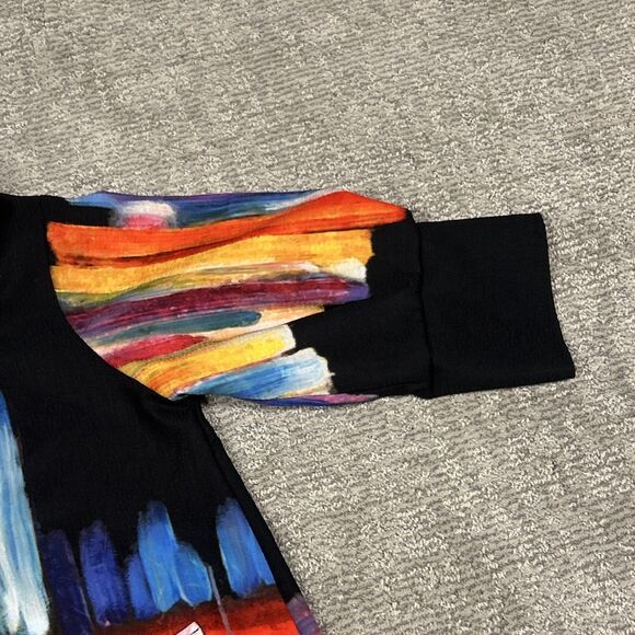 Damee Shirt Jacket Womens Medium Abstract Button Pockets Artsy Art To Wear Black - Picture 5 of 9